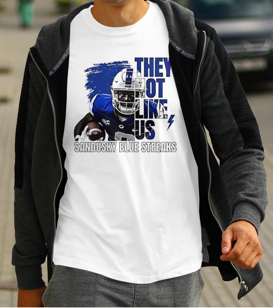 Sandusky Blue Streaks They Not Like Us Football Player Grunge T-Shirt