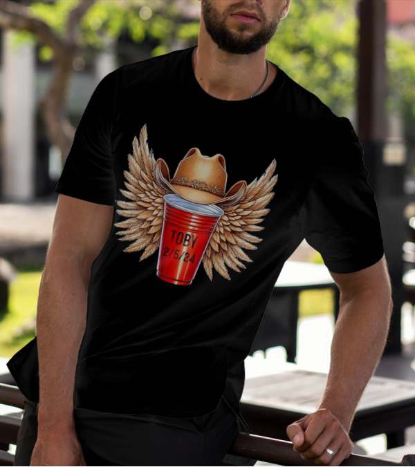 Toby Keith Toby Red Cup 2/5/24 Winged Cowboy Hat T-Shirt