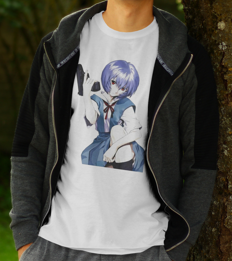 Rei Ayanami Blue Uniform Holding Gun T-Shirt