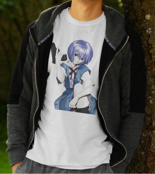 Rei Ayanami Blue Uniform Holding Gun T-Shirt