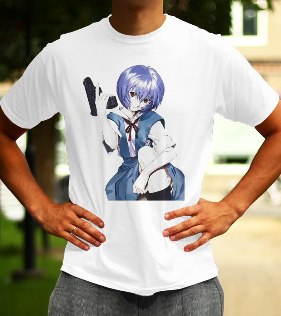 Rei Ayanami Blue Uniform Holding Gun T-Shirt