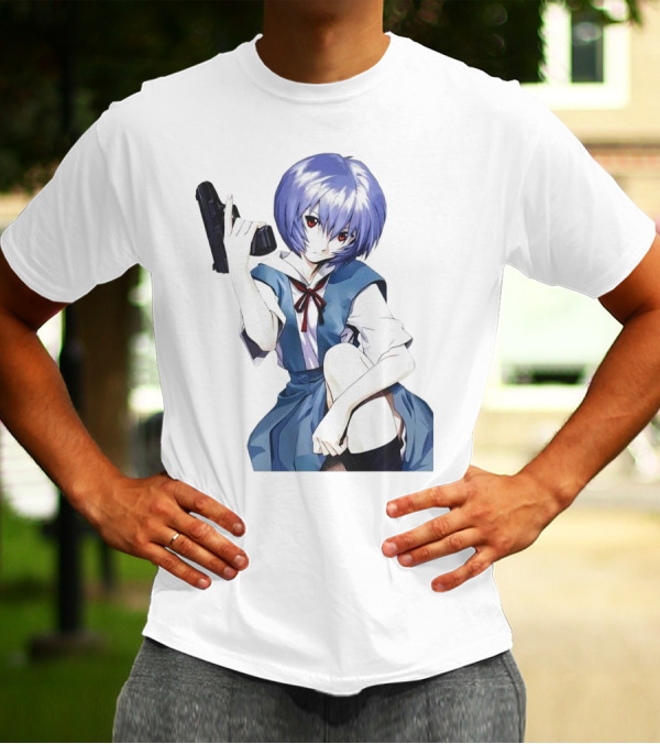 Rei Ayanami Blue Uniform Holding Gun T-Shirt