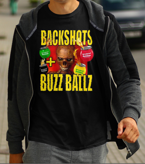 Backshots With Buzz Ballz Fiery Skeleton Combo T-Shirt