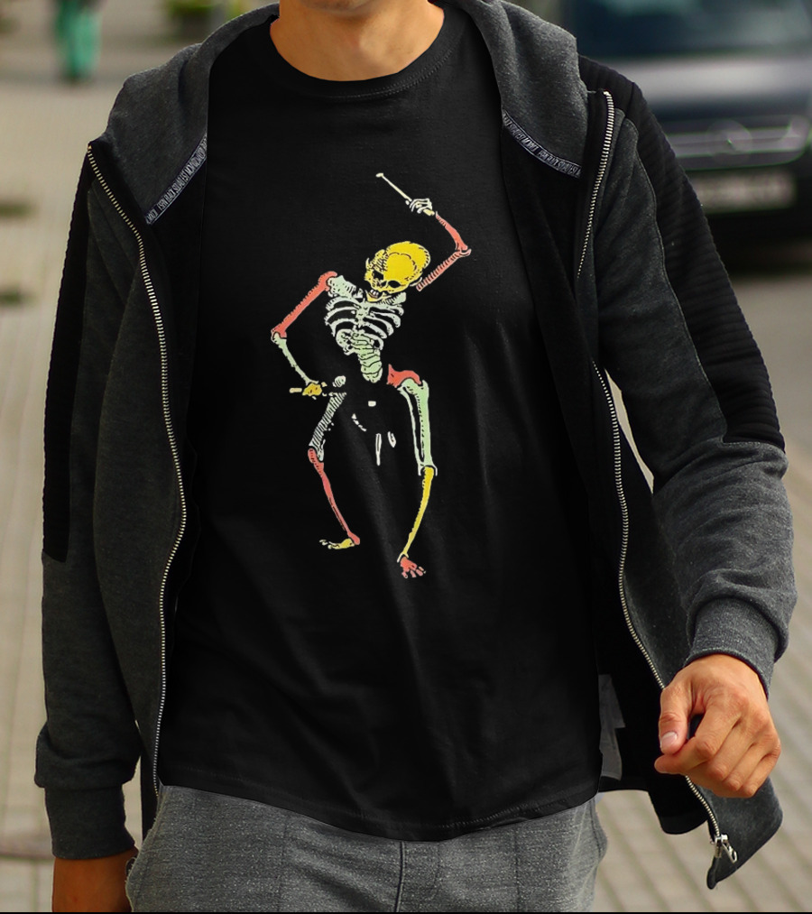 Skeleton Playing Drum In Psychedelic Colors T-Shirt