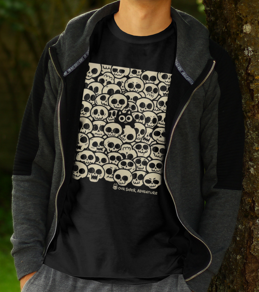 Our Super Adventure Skull Cat Surrounded By Skulls T-Shirt