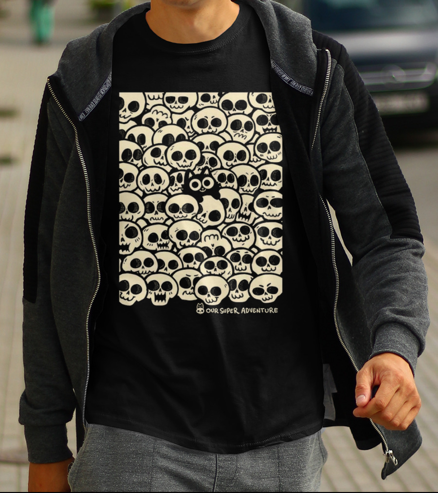 Our Super Adventure Skull Cat Surrounded By Skulls T-Shirt