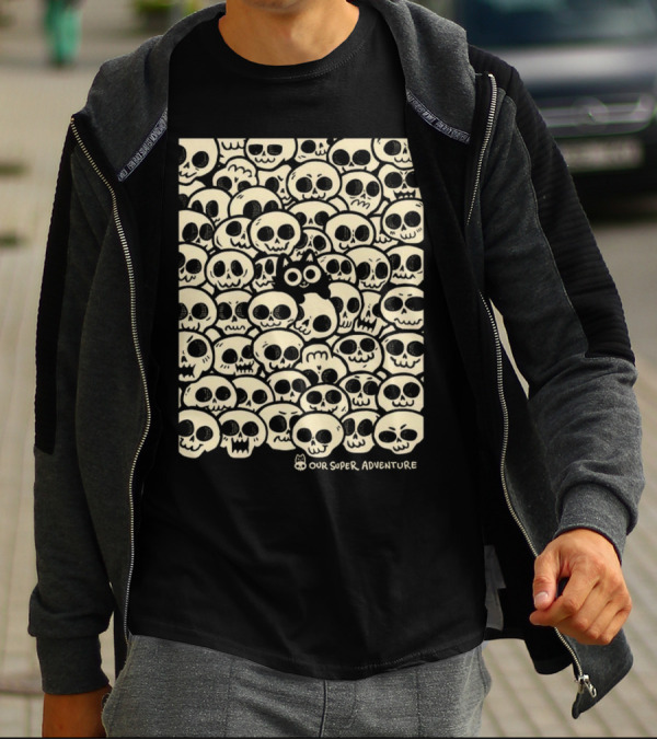 Our Super Adventure Skull Cat Surrounded By Skulls T-Shirt