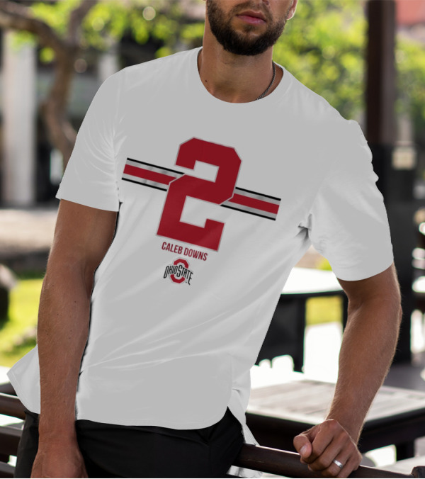 Caleb Downs Ohio State Buckeyes 2 Stripe Football T-Shirt