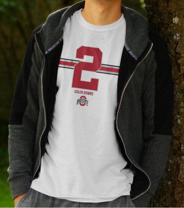 Caleb Downs Ohio State Buckeyes 2 Stripe Football T-Shirt