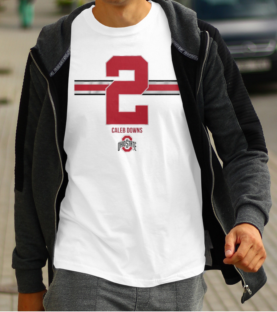 Caleb Downs Ohio State Buckeyes 2 Stripe Football T-Shirt