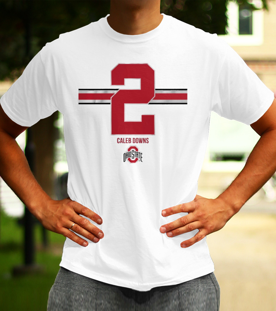 Caleb Downs Ohio State Buckeyes 2 Stripe Football T-Shirt