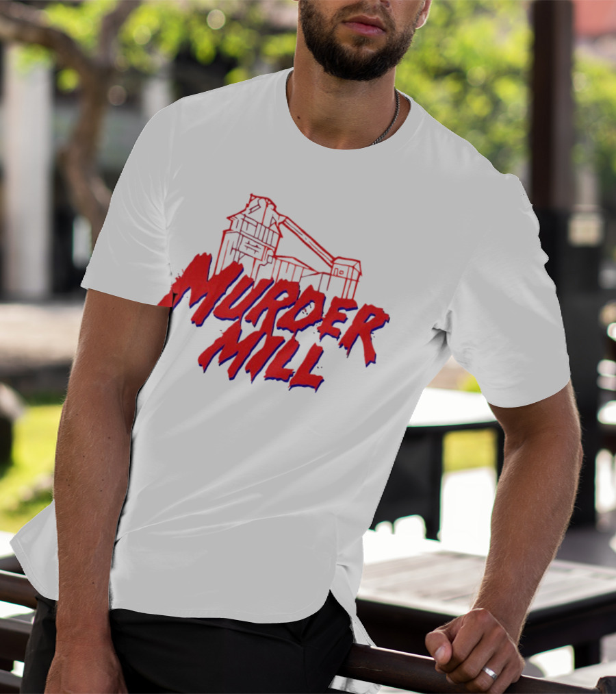 Murder Mill Haunted House Distressed Typography Iconic Building T-Shirt