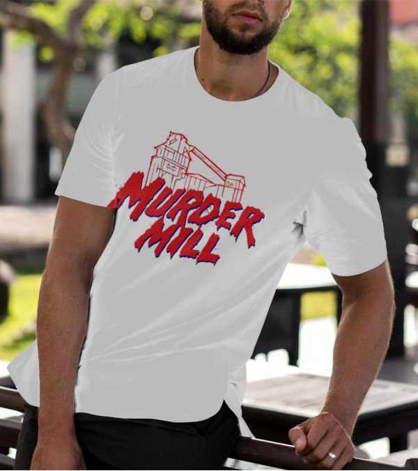 Murder Mill Haunted House Distressed Typography Iconic Building T-Shirt