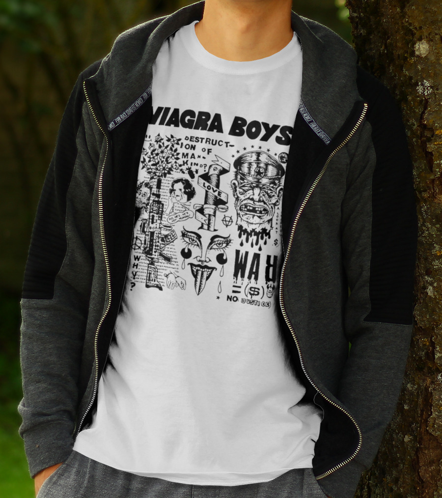 VIAGRA BOYS DESTRUCTION OF MANKIND LOVE NO WAR NO JUSTICE T-Shirt