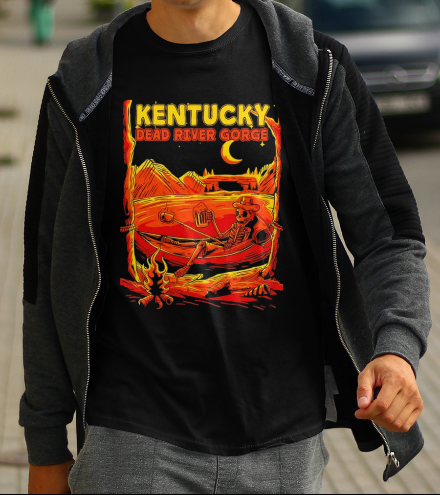 Kentucky Dead River Gorge Skeleton Hammock Campfire Scene T-Shirt