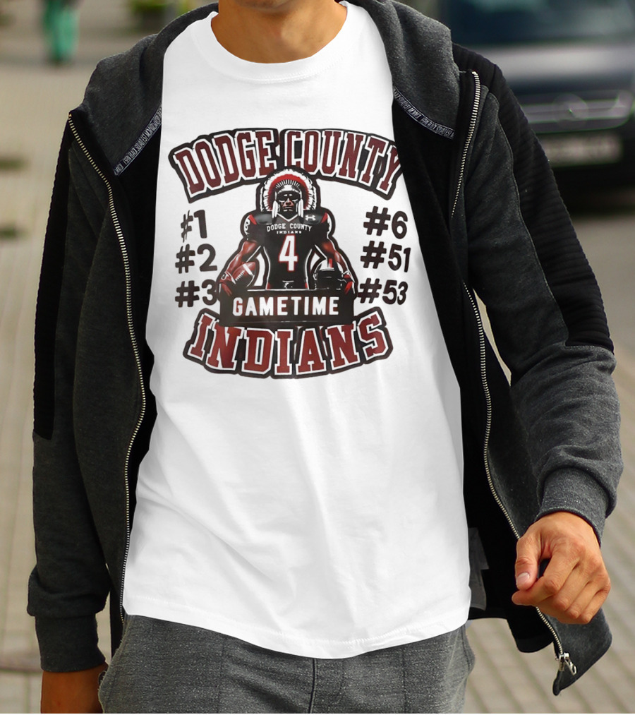 Dodge County Gametime Indians Football Player Numbers 1 2 3 4 6 51 53 T-Shirt