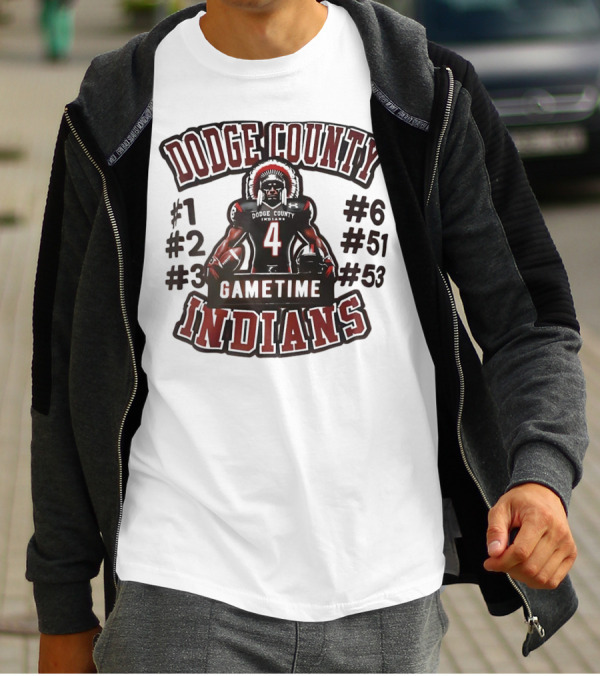 Dodge County Gametime Indians Football Player Numbers 1 2 3 4 6 51 53 T-Shirt