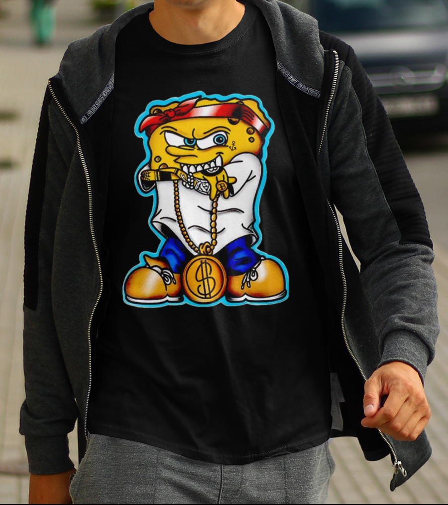 Legendary Gangster SpongeBob SquarePants With Bandana And Dollar Chain T-Shirt