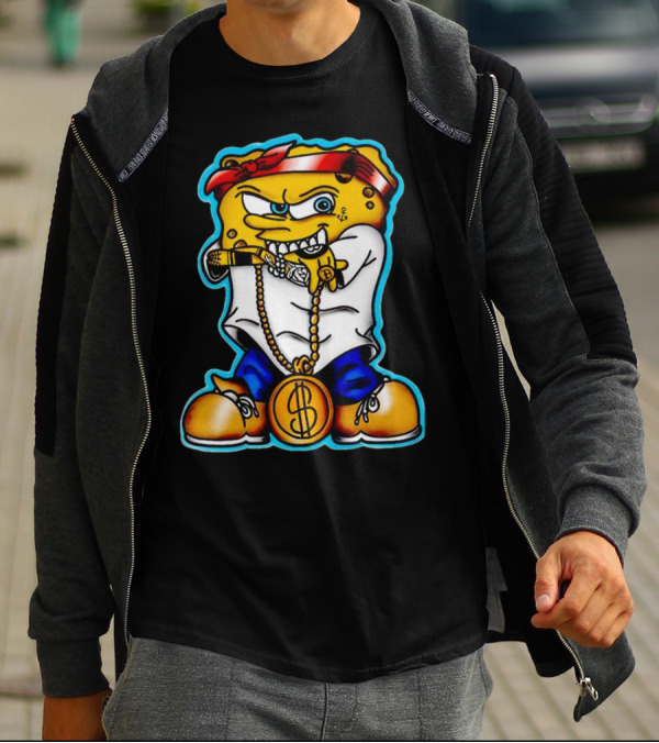 Legendary Gangster SpongeBob SquarePants With Bandana And Dollar Chain T-Shirt