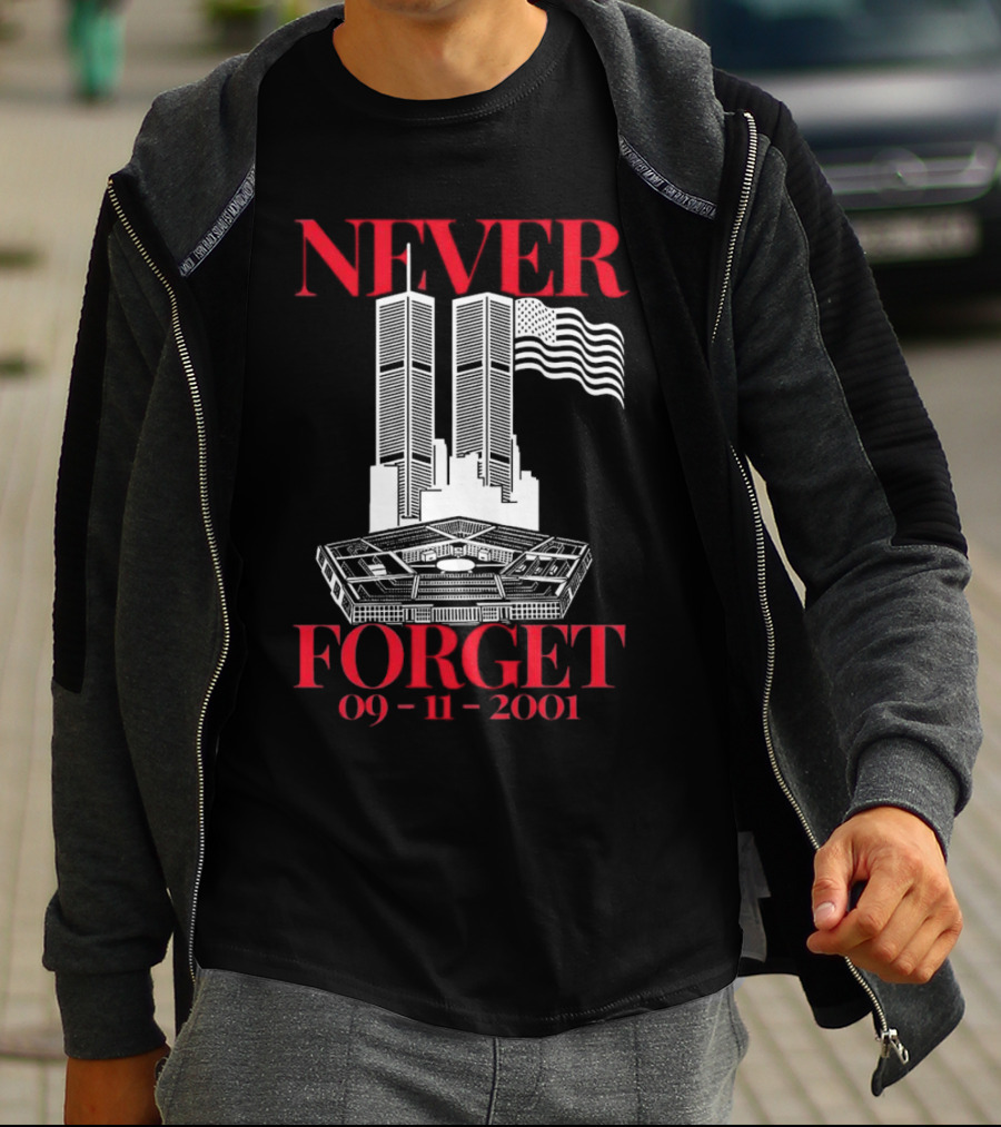 NEVER FORGET 09 11 2001 Twin Towers Pentagon American Flag T-Shirt