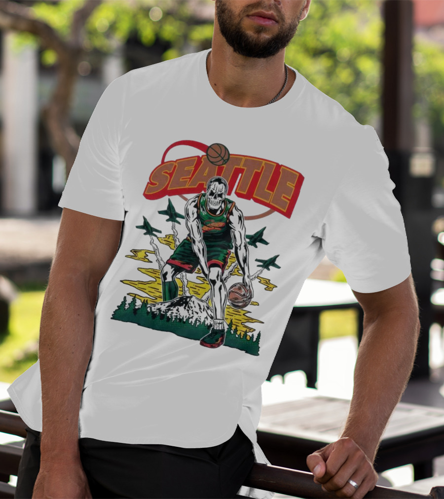 Seattle SuperSonics Skeleton Basketball Crossover T-Shirt