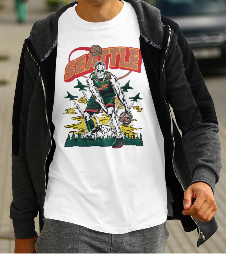 Seattle SuperSonics Skeleton Basketball Crossover T-Shirt