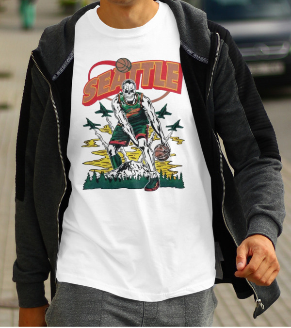 Seattle SuperSonics Skeleton Basketball Crossover T-Shirt