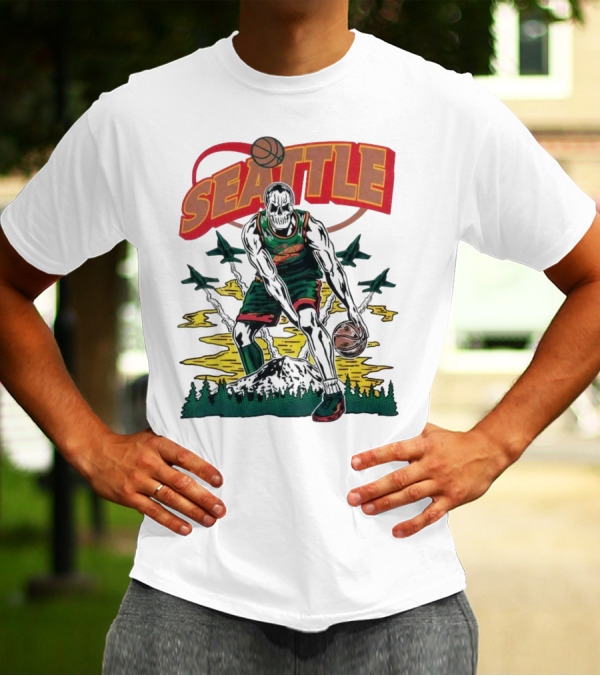 Seattle SuperSonics Skeleton Basketball Crossover T-Shirt