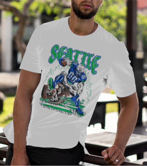 Seattle Seahawks Skeleton Football Player With Eagle T-Shirt