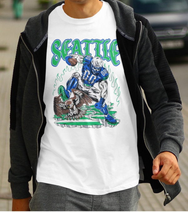 Seattle Seahawks Skeleton Football Player With Eagle T-Shirt