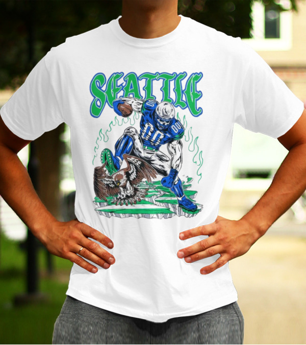 Seattle Seahawks Skeleton Football Player With Eagle T-Shirt