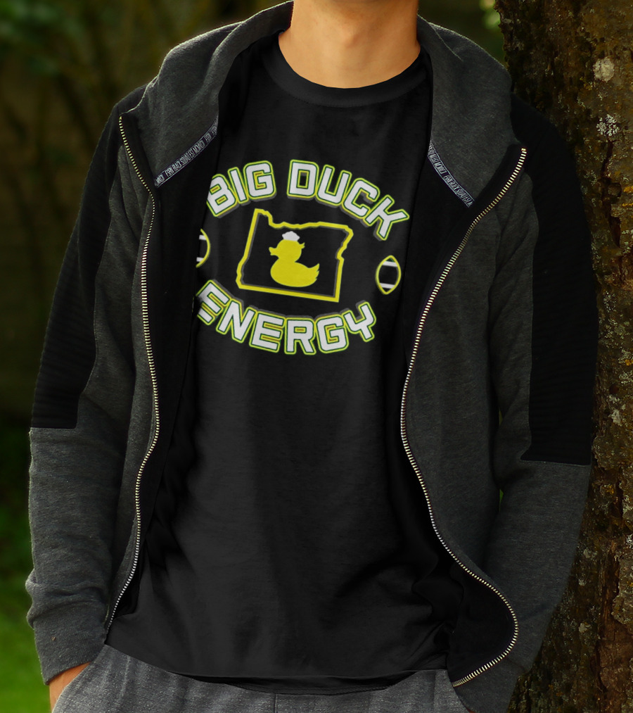 Big Duck Energy Oregon Duck Football Bold Text With Map And Yellow Duck T-Shirt