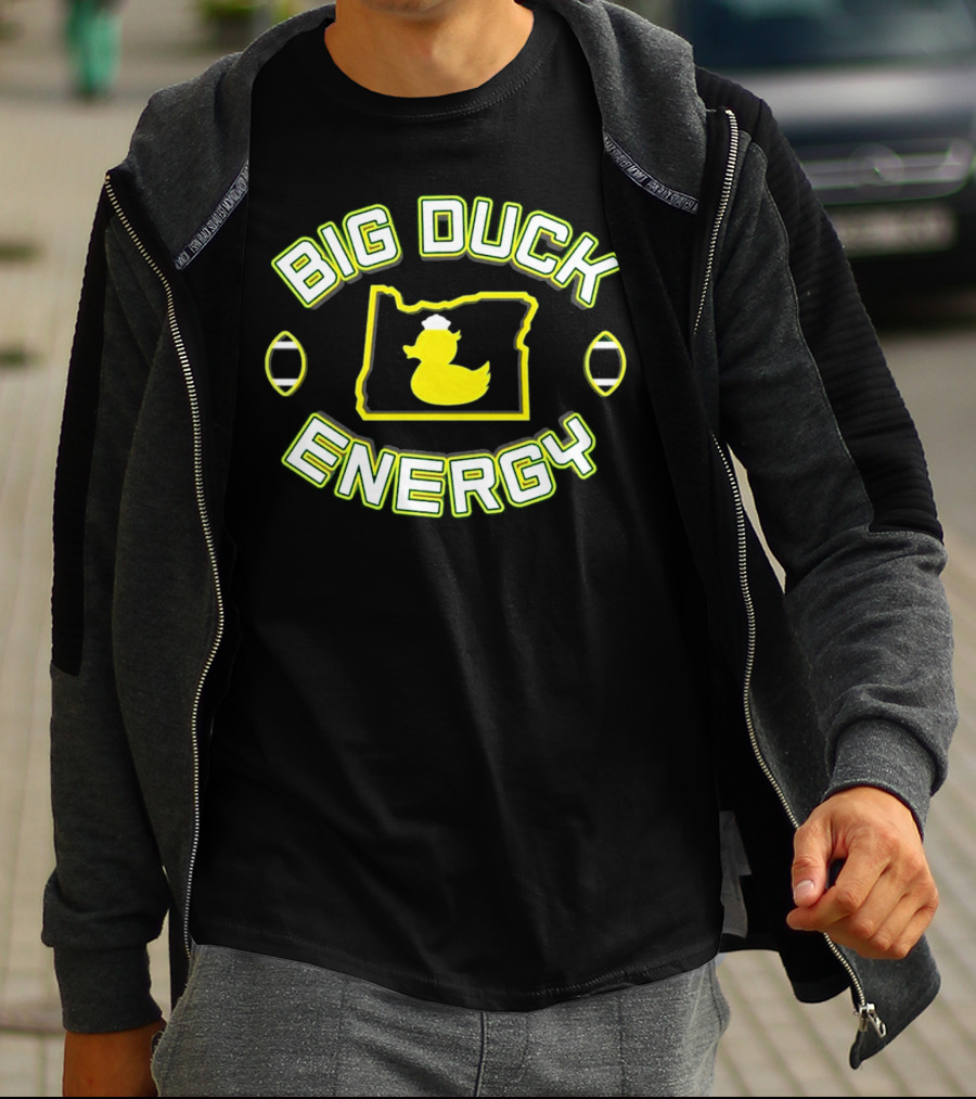 Big Duck Energy Oregon Duck Football Bold Text With Map And Yellow Duck T-Shirt