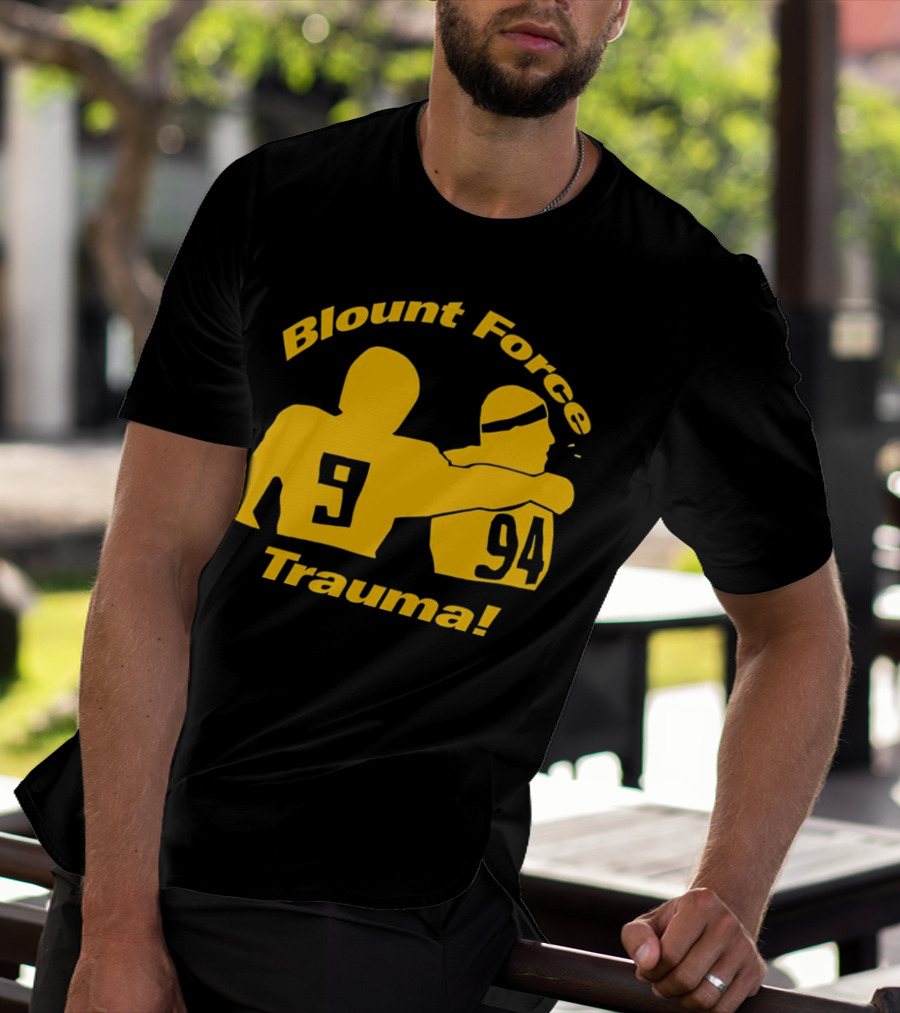 Blount Force Trauma Silhouetted Players 9 And 94 Impact Moment T-Shirt