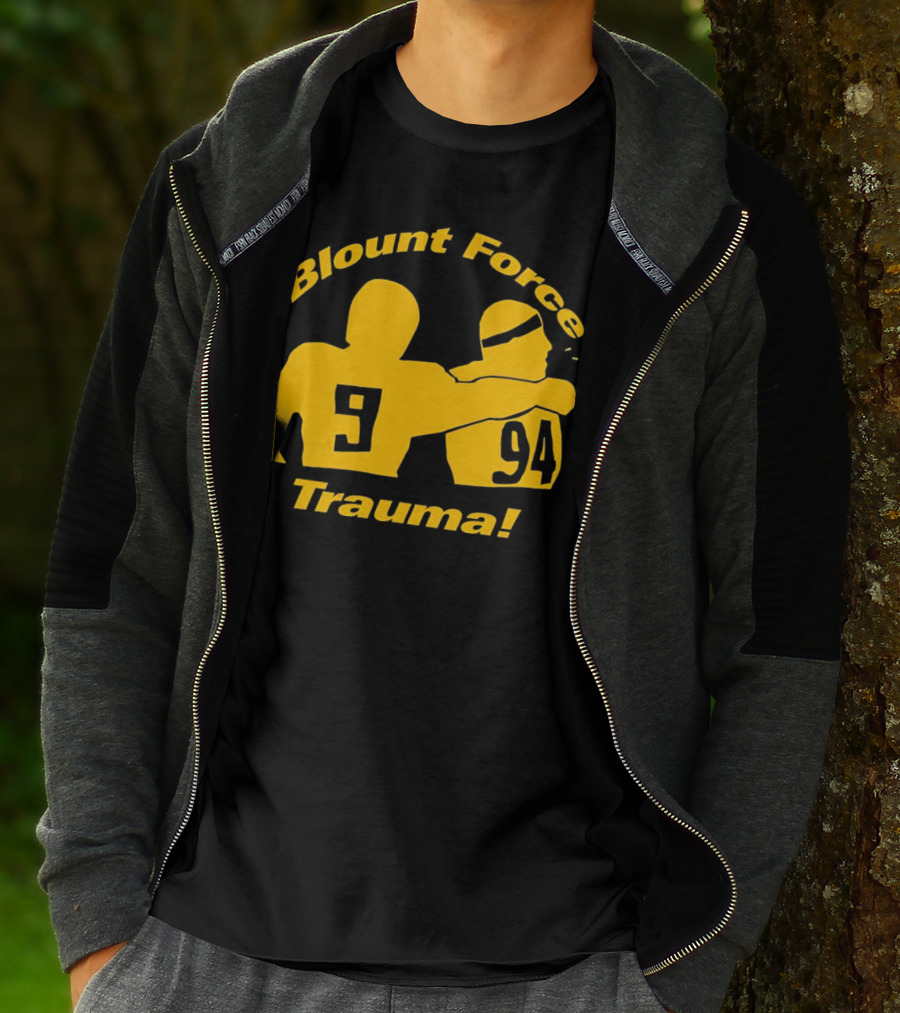 Blount Force Trauma Silhouetted Players 9 And 94 Impact Moment T-Shirt