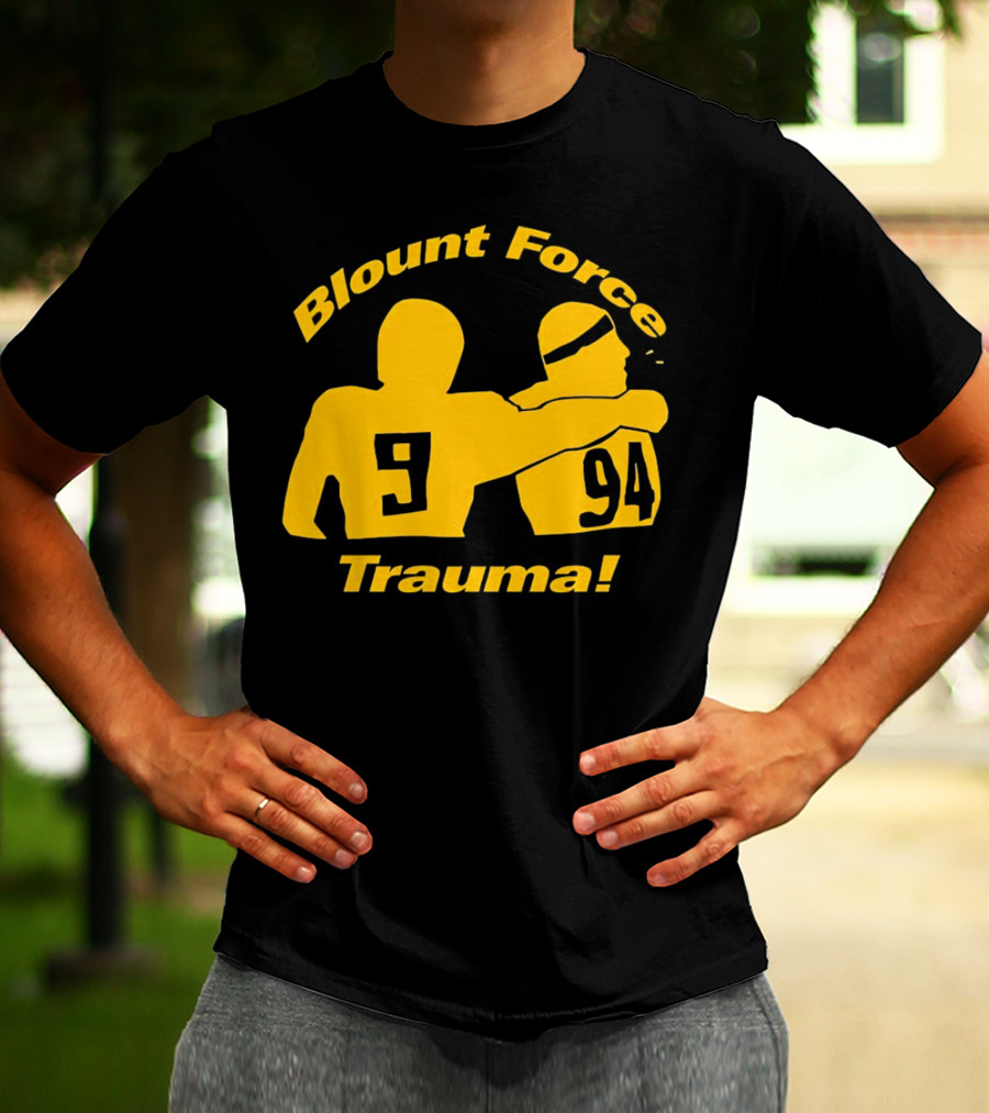 Blount Force Trauma Silhouetted Players 9 And 94 Impact Moment T-Shirt