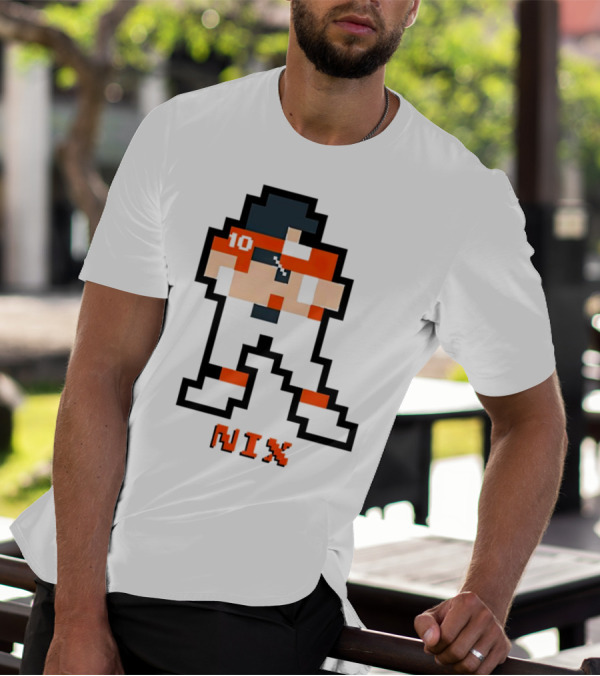 Bo Nix 8-Bit Pixel Art 10 Block Figure T-Shirt