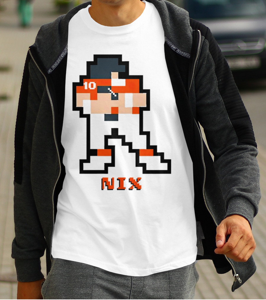 Bo Nix 8-Bit Pixel Art 10 Block Figure T-Shirt