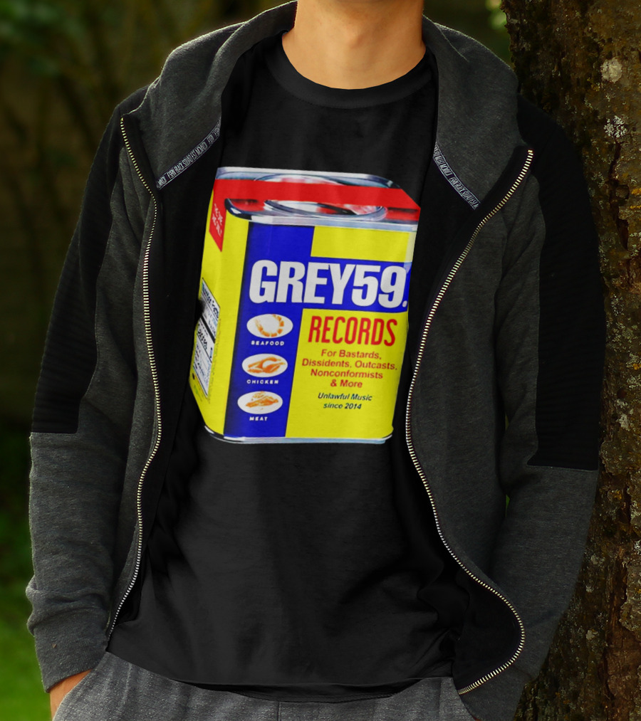 Grey59 Records Unlawful Music Nonconformists Seafood Chicken Meat Can T-Shirt