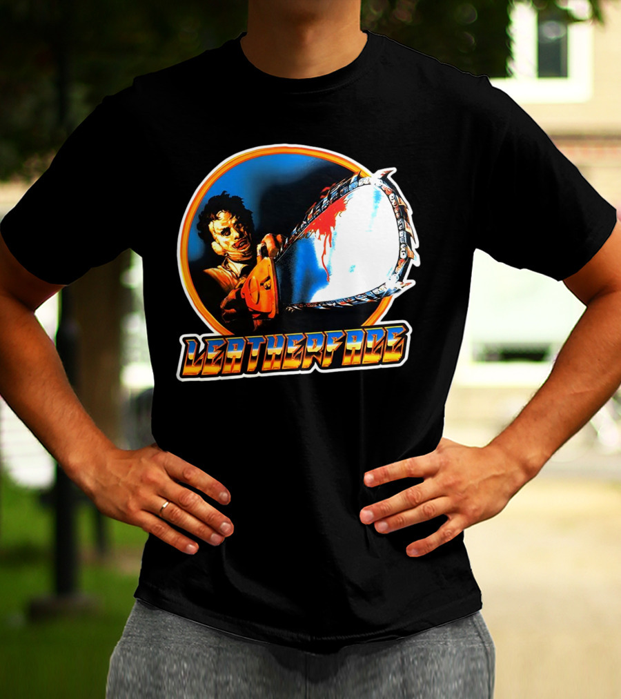 Texas Chainsaw Massacre Leatherface Vintage Horror Chrome Chainsaw T-Shirt
