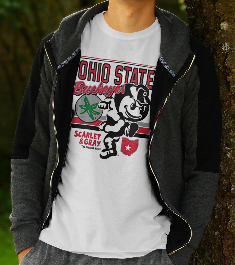 Ohio State Buckeyes Scarlet And Gray Buckeyes State Vintage Style With Script Logo And Buckeye Leaf T-Shirt
