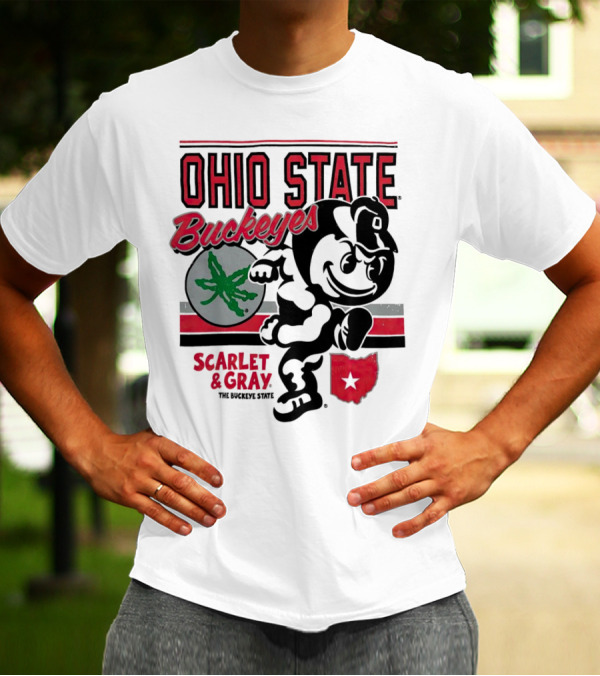 Ohio State Buckeyes Scarlet And Gray Buckeyes State Vintage Style With Script Logo And Buckeye Leaf T-Shirt