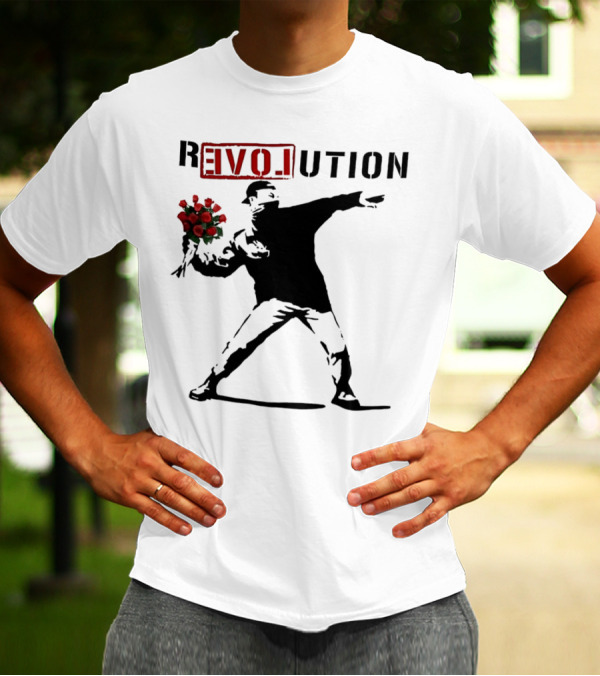Revolution Rage Flower Thrower Banksy Stencil Roses T-Shirt
