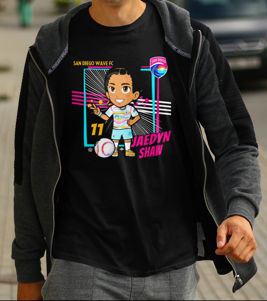 San Diego Wave FC Jaedyn Shaw 11 Chibi Soccer Player With Team Badge T-Shirt