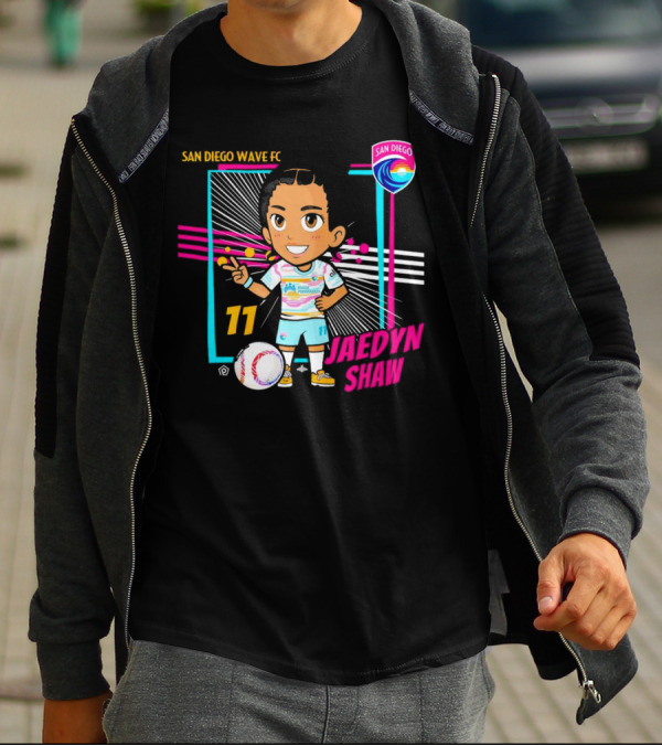 San Diego Wave FC Jaedyn Shaw 11 Chibi Soccer Player With Team Badge T-Shirt