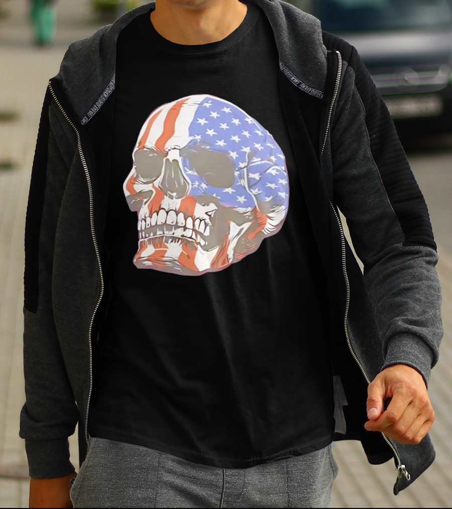 Skull With American Flag T-Shirt