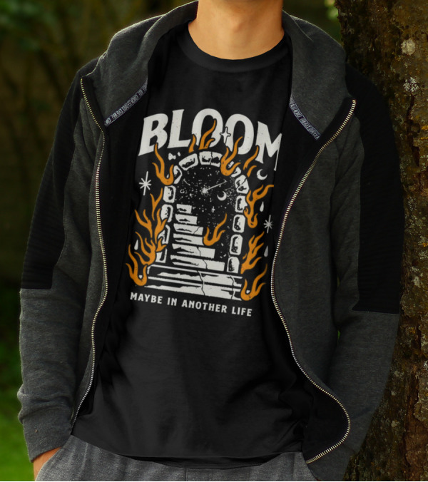 Bloom Maybe In Another Life Cosmic Portal Flames Stairs T-Shirt