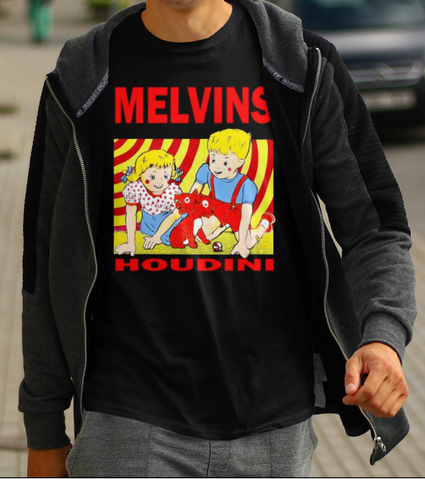 Melvins Houdini Late 00s Jerks Kids With Red Dog And Swirling Red Yellow Background T-Shirt