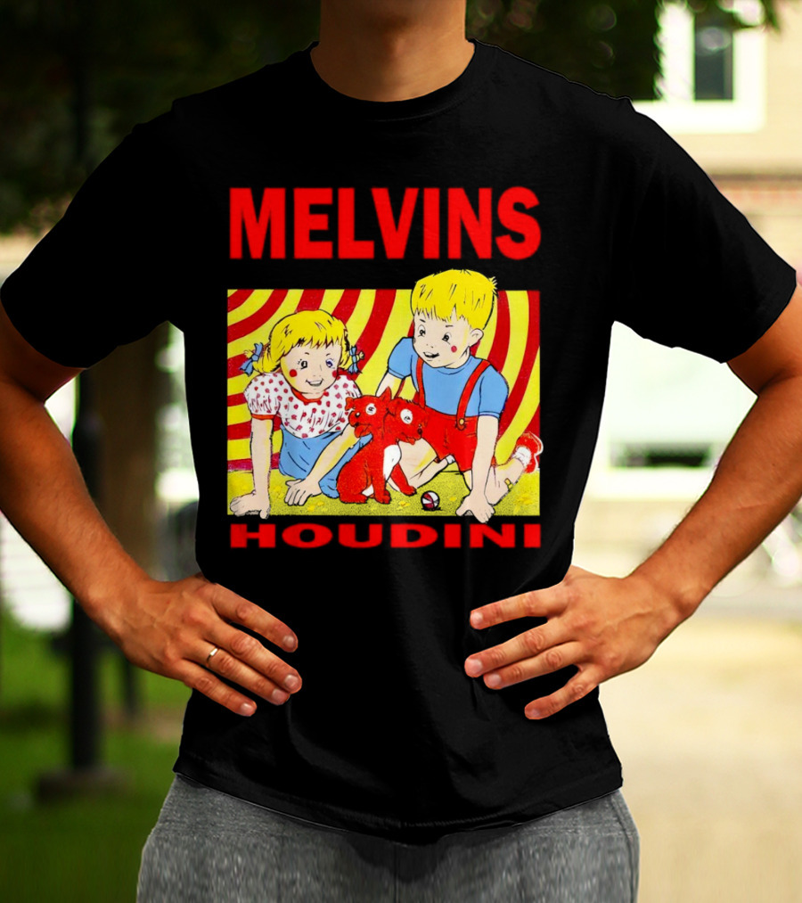 Melvins Houdini Late 00s Jerks Kids With Red Dog And Swirling Red Yellow Background T-Shirt