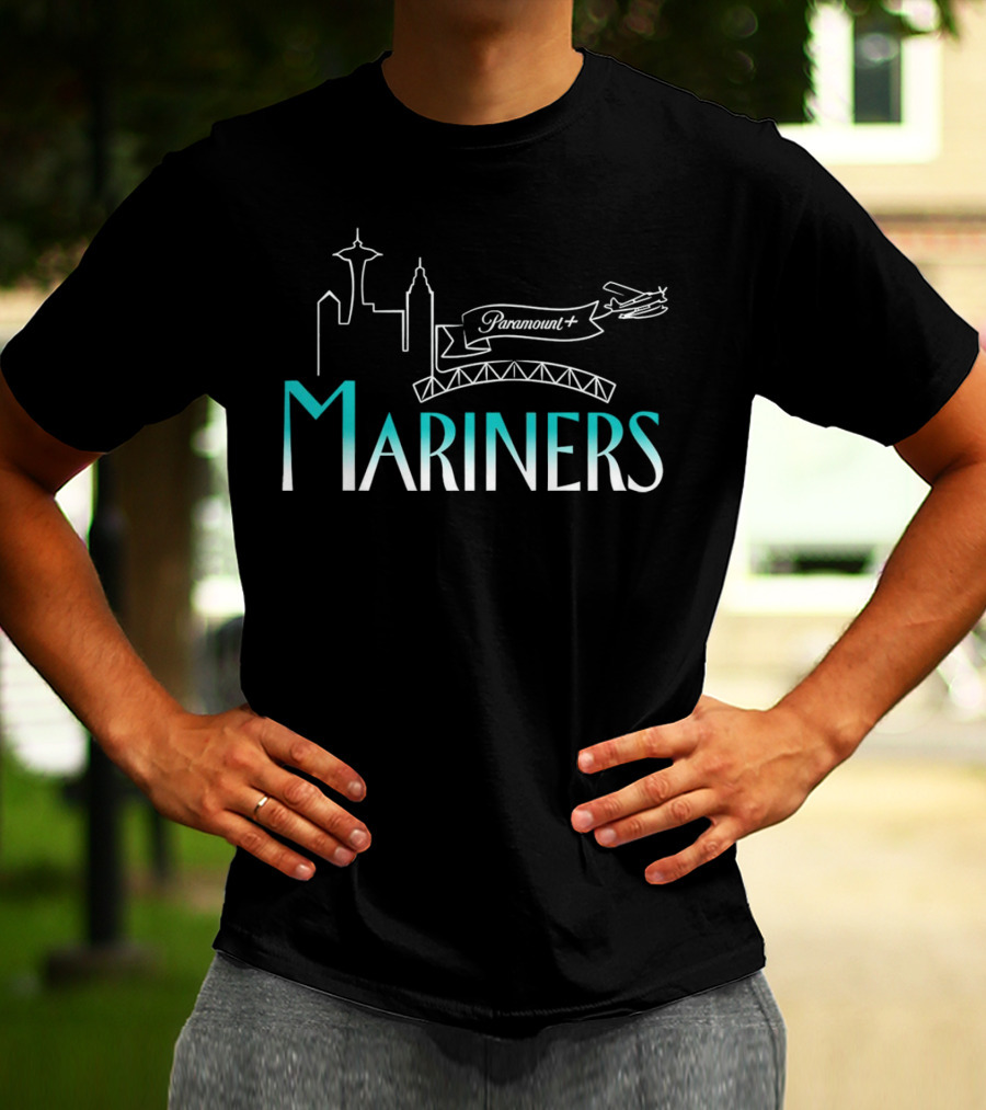 Seattle Mariners Frasier Day Paramount+ Skyline And Seaplane T-Shirt